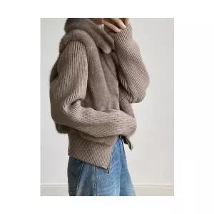 여자 가죽 자켓 재킷 니트 퍼 코트 겨울 밍크라이크 스웨터 페이크 투피스 BE4