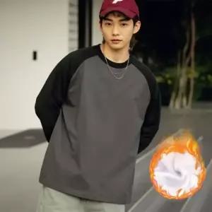 남자 융기모티셔츠 겨울 라운드넥 배색 나그랑 긴팔티