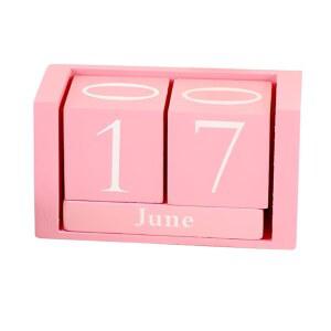 핑크 나무 블록 책상 달력, 교사 사무실 홈 데스크톱 장식, 레트로 월 디지털 큐브 디스플레이 시골 장식