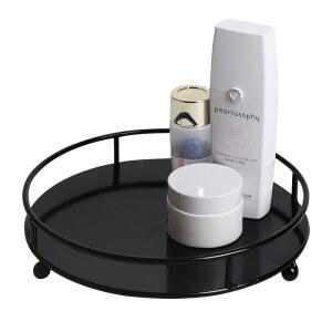 주얼리 트레이 향수 디스플레이 정리 , 양초, 주얼리용 욕실 수납 배니티 테이블탑 디스플레이, 8인치 원형 블랙, 소형
