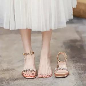 큐빅 샌들 크로스 수제화 스트랩 넓은 코르크 통굽