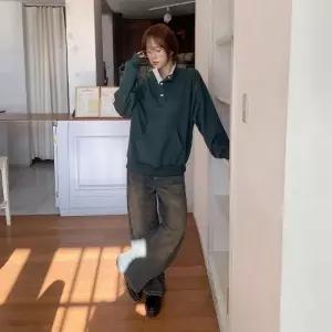 [다잇템] 여성 콘트라스트 겨울용 하프집업 보온 맨투맨티