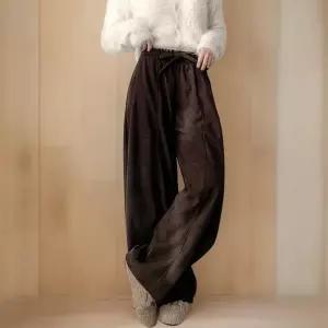 |CSP9338|여성 벌룬핏 겨울 기모 와이드 골덴 리본 벨트 바지