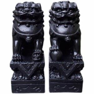 검정 돌사자 조각 해태상 미니 조각상 풍수지리 유 복을 부부 골드