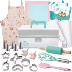 토블라 주니어 베이킹 선물 세트 보관 케이스 - 쿠키 컵케이크 및 장식용 용 실제 조리 도구용 유니콘