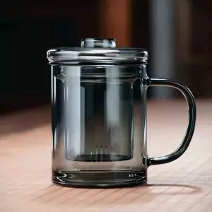 거름망유리숙우 내열 티머그 뚜껑 티팟 컵 머그 찻잔 유리 커피 티잔 티컵 투명 홍차 녹차 손잡이