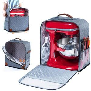 BAGSPRITE 가전제품 슬라이더 베이스가 있는 스탠드 믹서 커버, KitchenAid 보관 가방과 호환, 4.5 /5쿼트용, 주방 보조 액세서리 및 부속품을 위한 포켓 포함