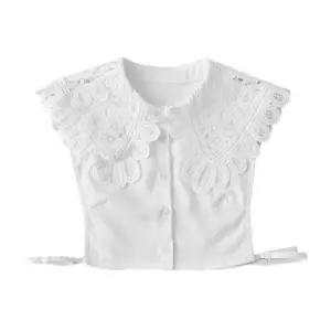 펀칭 페이크 카라 레이스 넥케이프 와이드 이너셔츠목만있는 카라만 연출 니트레이어드 랩블라우스 빅카라