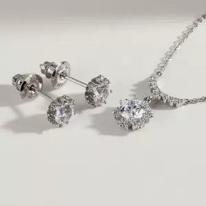 3부 랩 다이아 귀걸이 목걸이 세트 스노우 크라운 여자 친구 선물 결혼 기념일 예물