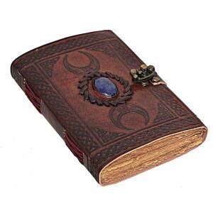 [미국배송] 쿠에로 3 문 블루 라피스 엠보싱 빈티지 가죽 저널 - 128페이지 앤티크 핸드메이드 데클 엣지 종이 쓰기 노트북 유제품 선물(5인치 X 7인치 브라운)