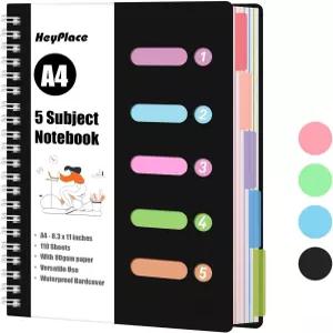 헤이플레이스 주제 노트북 와이드 룰 8.3x11인치 하드커버 5개 줄이 있는 나선형 학교 노트 필기용