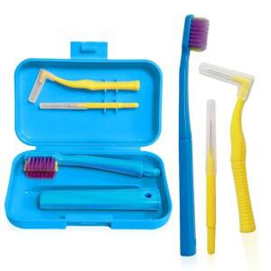 Ceonam 3팩 덴탈 케어 키트 - 각진 치아교정용 칫솔, 치간 브러시 및 여행용 케이스가 있는 표준 교정기 치아 세척을 위한 부드러운 칫솔모