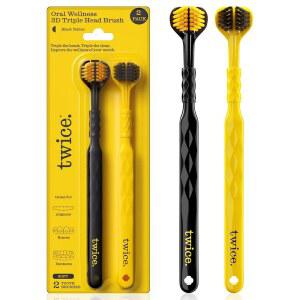 Twice TWICE 3D 트리플 헤드 칫솔 - 교정기, 정렬 및 틀니를 위한 매우 부드러운 칫솔모, 깊고 완벽한 구강 세척을 고급 3면 디자인, 2개입