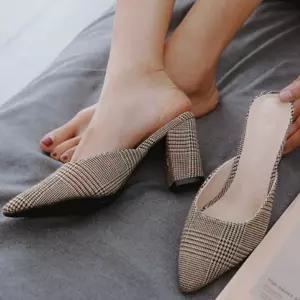 펌프스 뾰족코 뮬 여자 승무원 구두 체크 패턴 힐스트랩샌들 오픈 편한슬리퍼 편한 여름 여성