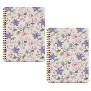 [미국배송] 여성용 귀여운 보라색 꽃 나선형 노트북 2PC 하드커버 저널 노트 필기용 대학 규칙 여행 보호 핑크 플라워 선물 8.3X5.8인치