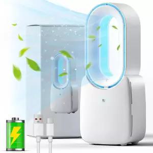 미스비 충전식 책상 선풍기 11.8인치 5색 LED 라이트 블레이드리스 테이블 침실 집 사무실을 위한 작은