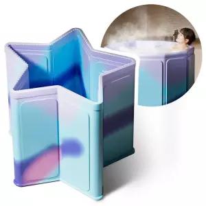 접이식 욕조 덮개형 그라데이션 블루 이동식 간이반신욕조 목욕통 간이 성인용 원형 욕기 휴대용 가정용 대