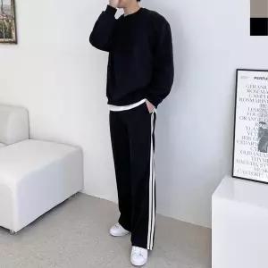 GBB H790M-H192M 남자 커플 사선 디테일 맨투맨 테잎 라인 트랙 팬츠 세트