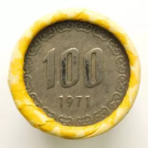 한국은행 현행동전 100원 1971년 사용제 50개들이 '농협은행' 롤포장