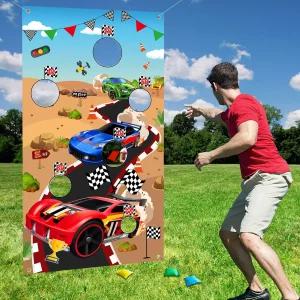 레이스카 파티에서 4개의 빈백과 5개의 스코어 홀이 있는 Vuzvuv Toss 게임 배너 성인 생일 파티 장식