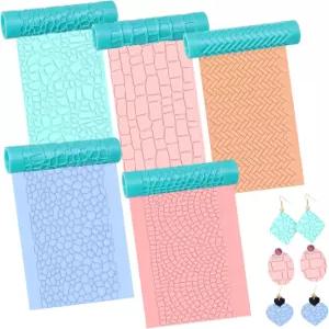 오리가치 귀걸이 제작용 폴리머 클레이 텍스처 롤러 5개 점토 보석 도자기 도구 스톤 패턴 벽