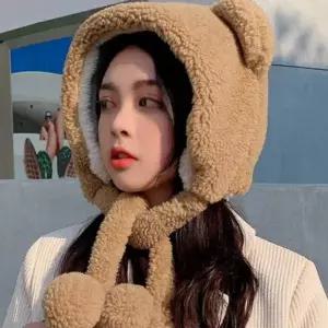 [골드스마일]베어 뽀글이 귀도리 귀달이 겨울 양털 모자 목도리 후드 보닛햇
