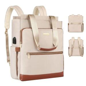 [미국배송] 여성용 노트북 백팩 숨겨진 어깨끈 USB 충전 포트가 있는 15.6인치 북백 교사 간호사 업무용 컨버터블 토트 대학 여행 캐주얼용 와이드 오픈 컴퓨터 데이팩