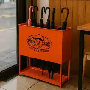 베이직 로고제작 오렌지 철제 우산꽂이 22구 대용량 매장 개업선물 입간판우산꽂이