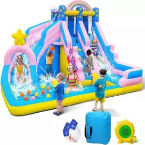 쿨랄루바 풍선 워터 슬라이드 6 in 1 들을 위한 바운스 하우스 3-12 - 뒷마당 야외 생일을 클라이밍 월