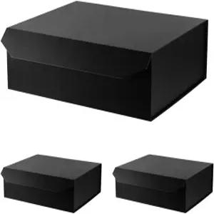 팩길로 3개 매트 블랙 초대형 선물 상자 뚜껑 19x16x6인치 하드 자석 자이언트 로브 웨딩드레스 스웨터