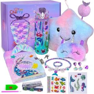 딸 조카 크리스마스 라이트 업 스타 베개 다이어리 후리스 DIY 물병 키트가 포함된 소녀들 체리 테일 인어