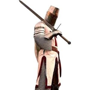 방패, 헬멧, 화이트 케이프가 있는 중세 템플 기사 전신 갑옷 수트 18게이지 스틸 크루세이더 LARP, 코스프레, 재연 및 르네상스 페어 수집품 전시 세트