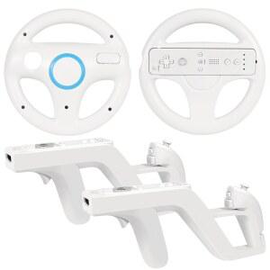 [포르르] 유로버드 슈팅 게임 Wii u 재퍼 건 그립 및 스티어링 휠 - 넌척 무선 리모컨(화이트 세트 2개)에 적합합니다