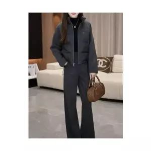 엘럽 여성용 정장세트 세트 겨울 도톰 기모 모직 차이나 패딩 코트 와이드 바지 투피스 박템4