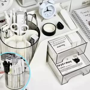 책상정리 360도 회전식 펜 꽂이 데스크 정리함 서랍 연필 필기도구 오피스 사무실 화이트 수납 오거나이저