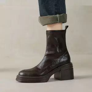 여성패션 워커힐 통굽 라운드 편안하며 스판 부츠 겨울 옆지퍼 워커 DL4