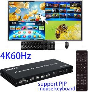 4K 60Hz 4x1 KVM HDMI 멀티뷰어 쿼드 스크린 지원 플스호환 노트북 PC-TV 모니터 USB 키보드 마우스 PIP 90