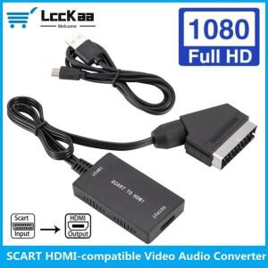 LccKaa HD 1080P Scart-HDMI 호환 변환기 USB 케이블이 있는 오디오 비디오 어댑터 HDTV DVD 셋톱박스 플스