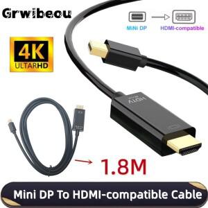 미니 소형 DP-HDTV 케이블 1.8m 디스플레이포트-HDMI 호환 4K HD 노트북 TV 모니터 맥북 호환 프로/에어 변