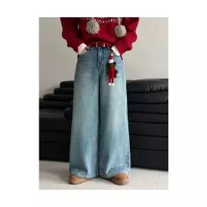 여성 데일룩 데님바지 배기핏 워싱 기모 청바지 겨울곰돌이 바지 DAOL4