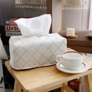 (기본형) 쿠잉 아이보리 체크 패브릭 각티슈 사각 티슈커버