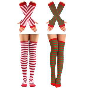뷰티 8종 여성 스트라이프 무릎 하이삭스 스타킹 Y2K 고스 니트 롱 암 워머 핑거리스 장갑 세트