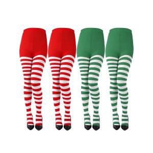 Sumind 4쌍 크리스마스 여성 스트라이프 타이즈 레드 그린 화이트 스타킹 성인 엘프 할로윈 코스프레 코스튬