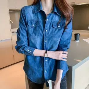 세련된 데님 여성 남방 아우터처럼 입을 수 있는 데일리 캐주얼 카라 청셔츠