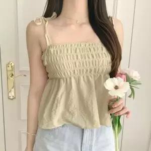 [라일리여성의류] Rly 슬리브리스 뷔스티에 상의 매듭 셔링 플레어실루엣