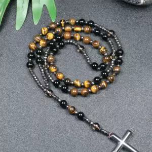 천연석 호안석목걸이 8mm 비즈목걸이 남성용 십자가목걸이 묵주 교회목걸이 데일리 스타일 악세사리