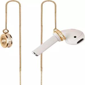 Aomufid 분실 방지 귀걸이 무선 이어폰 홀더 체인 스트랩 에어팟 프로 2 1 및 3 (골드 지르콘 라운드)에