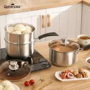 [콩심팥심]퀸센스 2단 스텐 찜기 IH 찜솥 깊은냄비 세트 편수 20cm 깊은냄비
