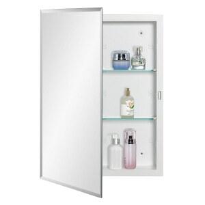 베벨드 엣지 미러 도어 16 x 22 인치, 오목 또는 표면 마운트, 조절 가능한 유리 선반이 있는 IDYLOR 욕실 의약품 캐비닛