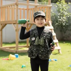 캐스B 군인 역할의상 직업체험 군복조끼 나침반 쌍안경 코스튬 세트 군인놀이 소품 역할극